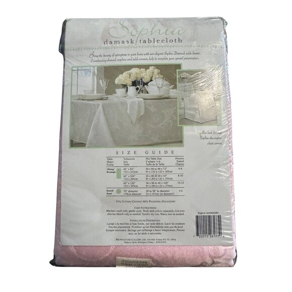 Sophia Damask Tablecloth Oblong 60" X 104" Pink Cotton/Polyester Blend Sophistic - Picture 4 of 4
